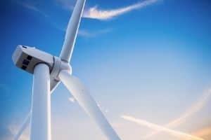 wind turbine in front of blue sky