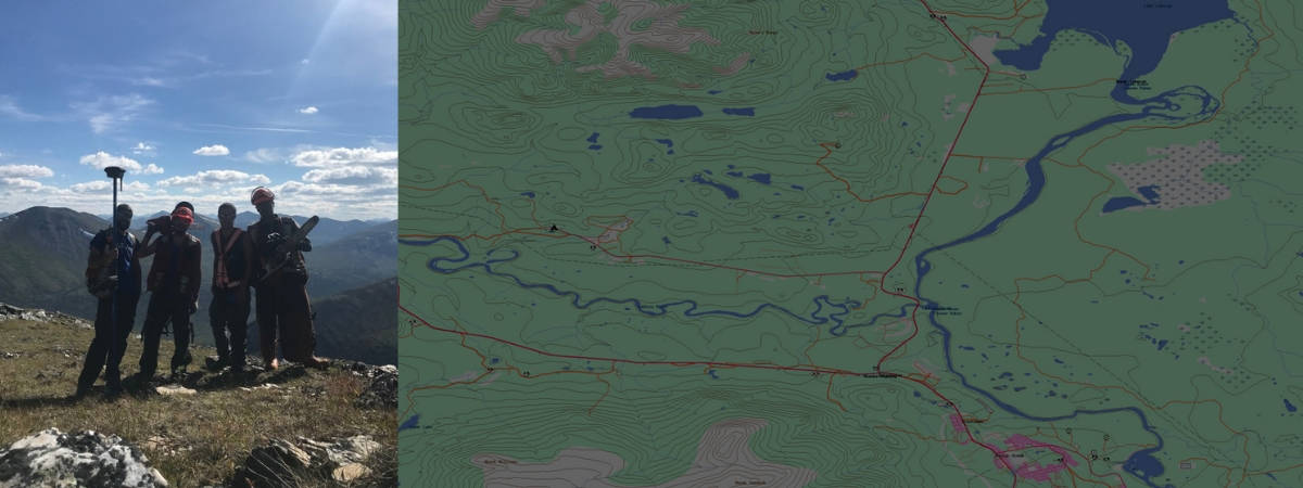 Mining crew and topo map of Yukon from survey training
